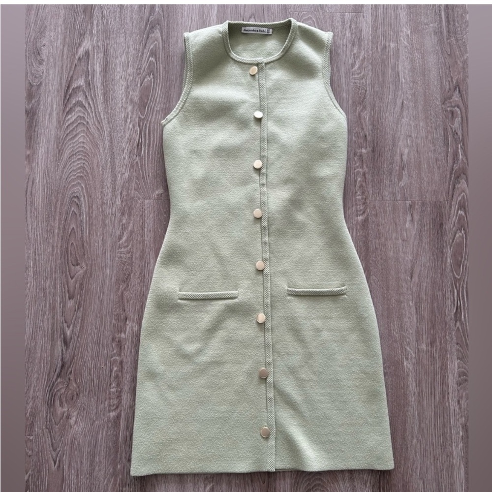 Abercrombie & Fitch Sleeveless Mint Green Button-Front Mini Dress